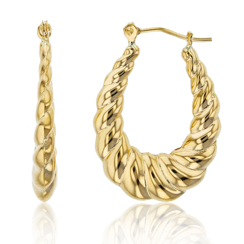 1" Oval Shiny Polished Graduated Twisted Hoop Earrings Real 14K Yellow Gold - besenn