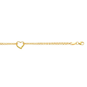 Open Heart Double Strand Rolo Anklet Real 14K Yellow Gold - besenn