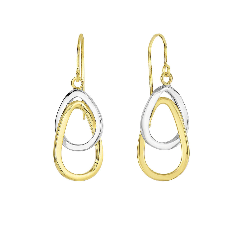 2-Interconnected Open Tear Drop Earring Real 14kt Two-Tone Gold - besenn