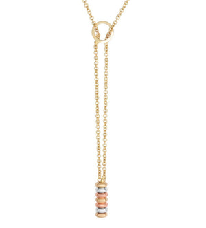 Oval Lariat Tricolor Round Disc Necklace Real 14K Yellow Gold