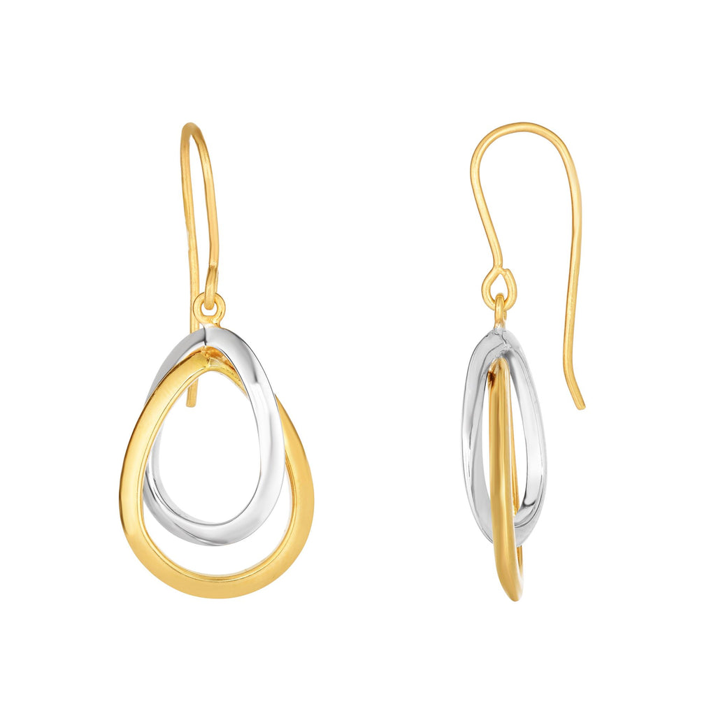 Two-Tone Open Double Teardrop Dangle Earrings Real 10K Yellow Gold - besenn