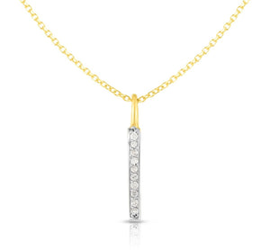 Diamond Bar Drop Necklace 0.06ct Real 14K Yellow Gold