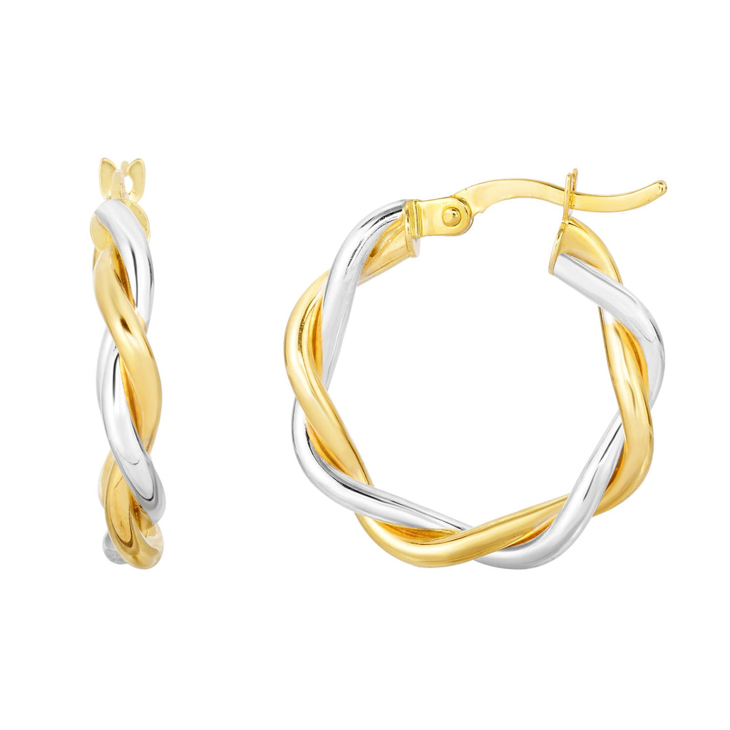 Two-Tone Double Wire Twisted Hoop Earrings Real 10K Yellow Gold - besenn