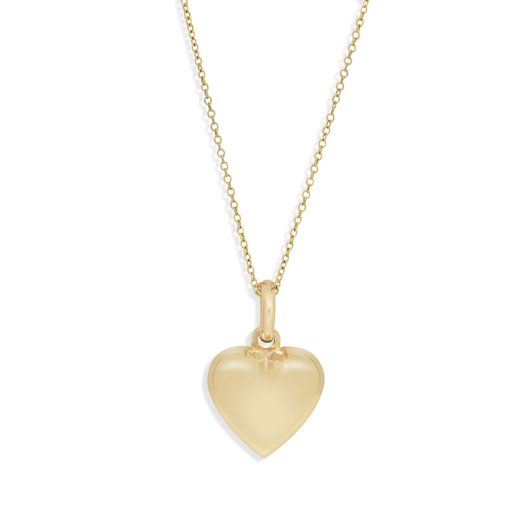Puffed Heart Shiny Necklace Real 14K Yellow Gold - besenn
