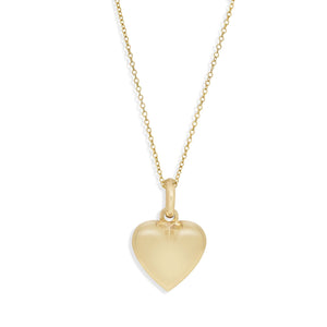 Puffed Heart Shiny Necklace Real 14K Yellow Gold - besenn
