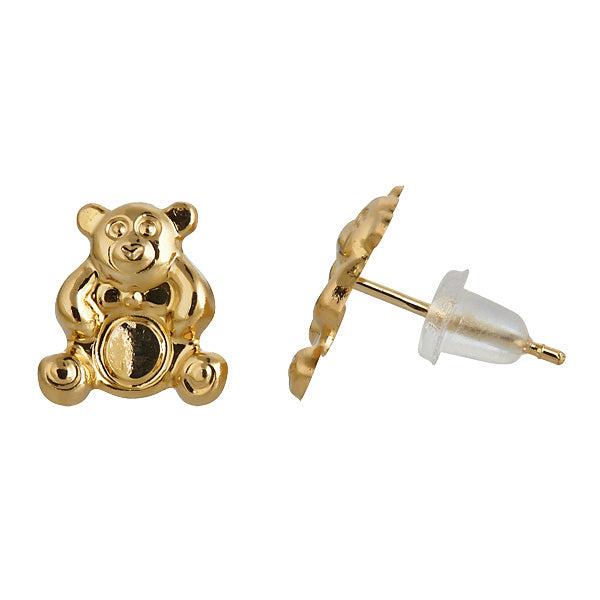 Italian Teddy Bear Stud Earrings Real 14K Yellow Gold - besenn