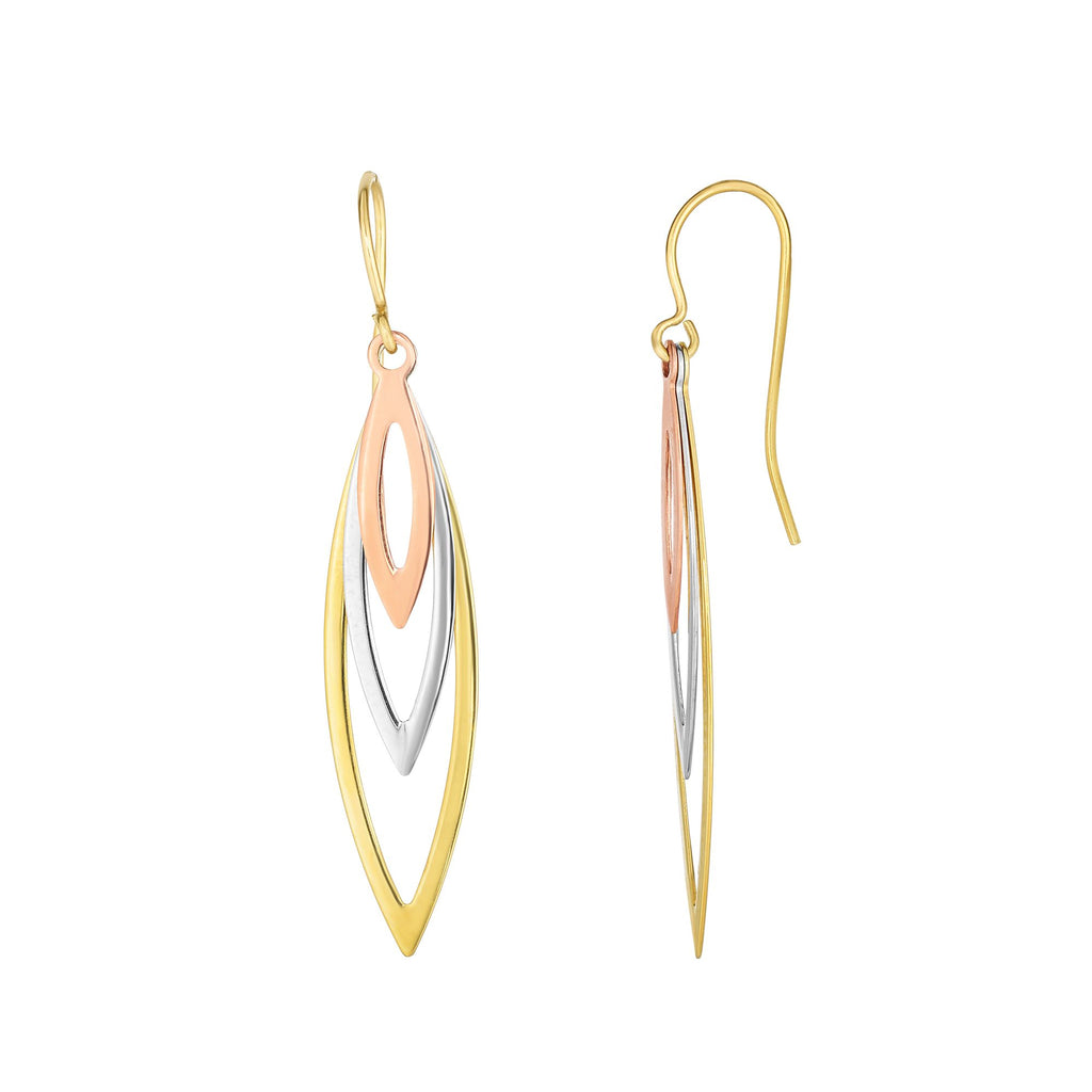 Tricolor Open Marquise Shape Dangle Earrings Real 10K Yellow Gold - besenn
