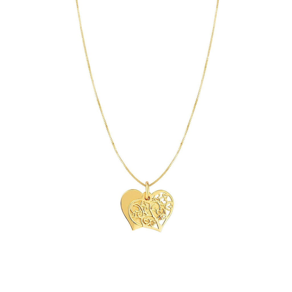 Filigree Heart Tree of Hearts Pendant Reversible Necklace Real 14K Yellow Gold - besenn