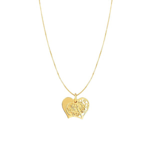 Filigree Heart Tree of Hearts Pendant Reversible Necklace Real 14K Yellow Gold - besenn