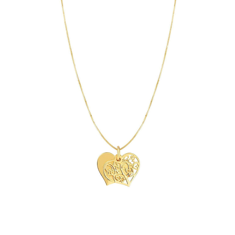 Filigree Heart Tree of Hearts Pendant Reversible Necklace Real 14K Yellow Gold - besenn