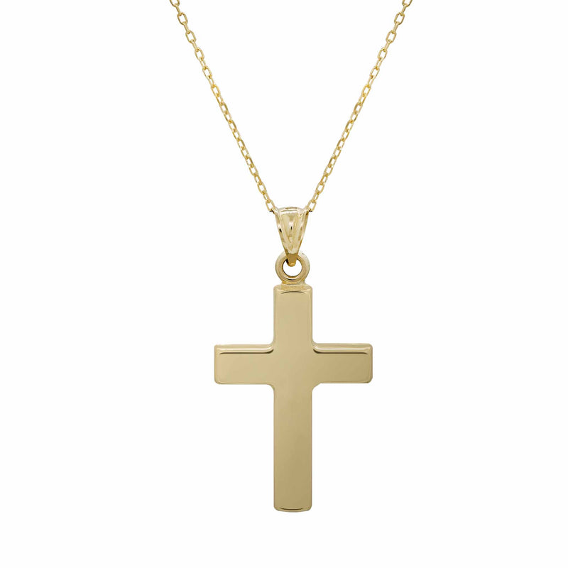 1 3/8" Plain Cross Pendant Necklace Real 14K Yellow Gold 18" - besenn