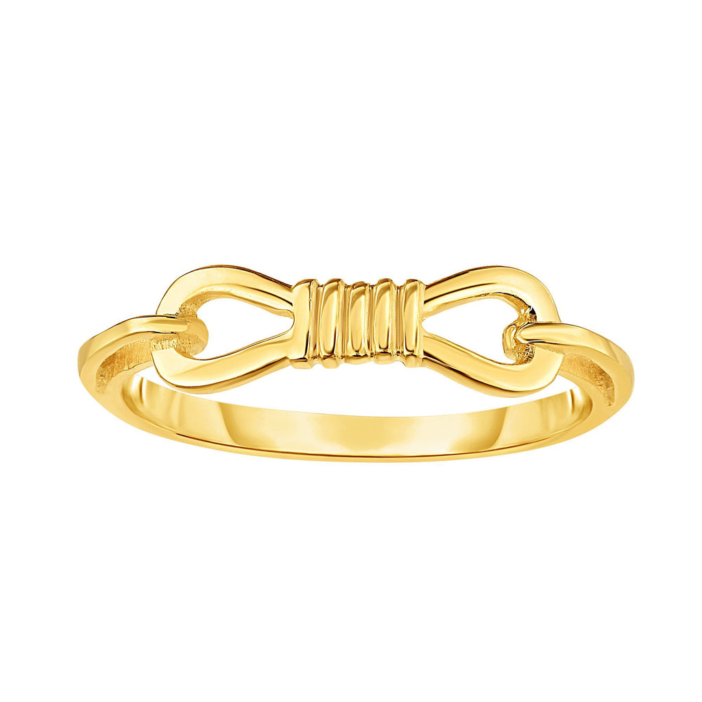 Fancy Shiny Buckle Ring Real 14K Yellow Gold - besenn