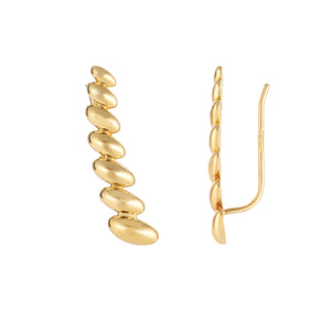 Graduated Oval Series Ear Climber Earrings Real 14kt Yellow Gold - besenn