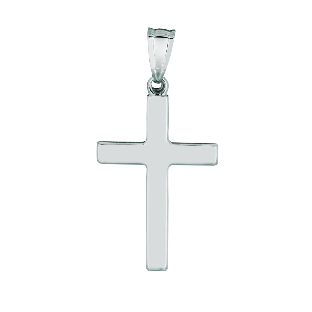 1" Small Shiny Cross Pendant 14K White Gold - besenn