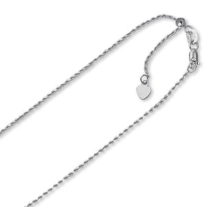 1.00mm Solid Adjustable Rope Chain Necklace REAL 14K White Gold Up To 22" 3.1gr - besenn