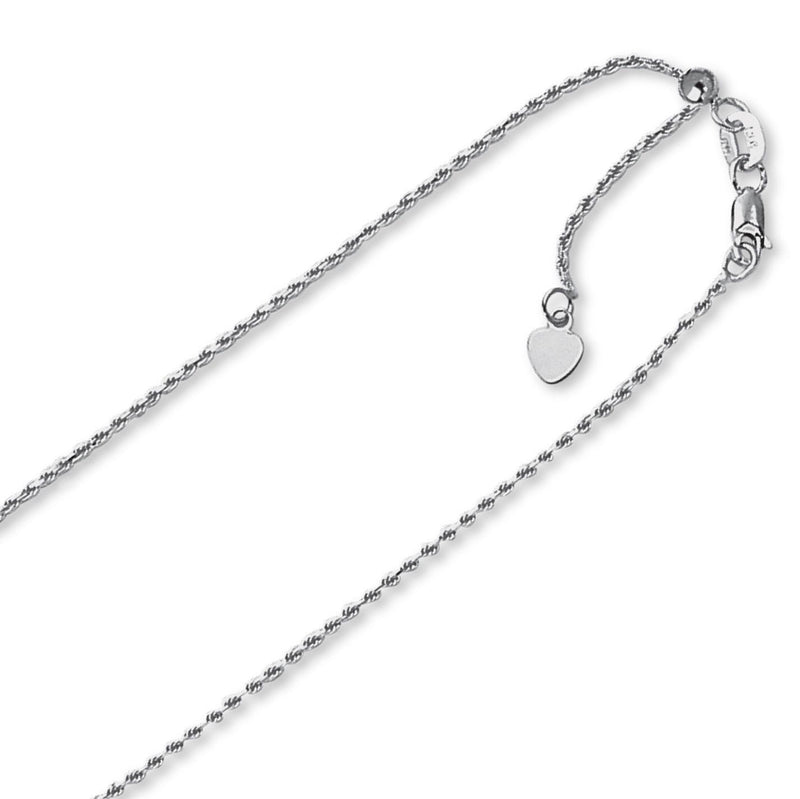 1.00mm Solid Adjustable Rope Chain Necklace REAL 14K White Gold Up To 22" 3.1gr - besenn