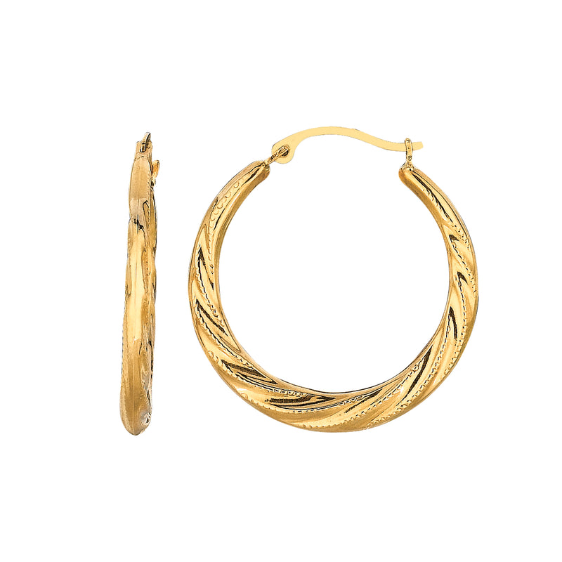 Shiny Textured Twisted Hoop Earrings Real 10K Yellow Gold - besenn