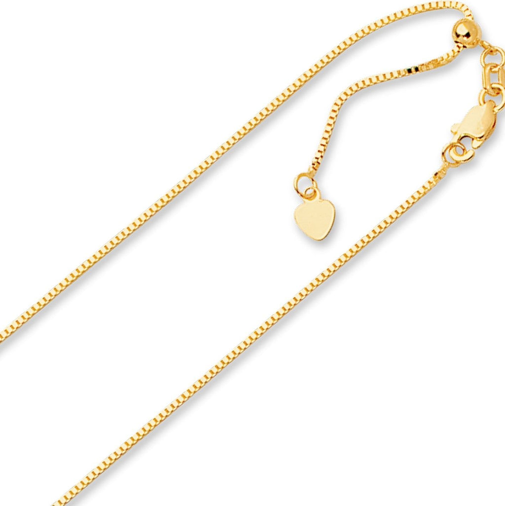 .85mm Solid Adjustable Box Chain Necklace REAL 14K Yellow Gold Up To 30" 4.3grm - besenn