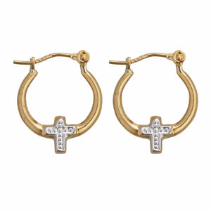 Polished Shiny Small Cross Hoop Earrings Real 14K Yellow Gold Super Light 0.50gr - besenn