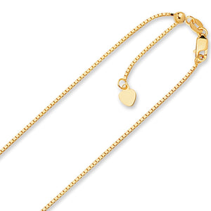 1.1mm Solid Adjustable Box Chain Necklace REAL 14K Yellow Gold Up To 22" 4grm - besenn