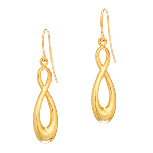 Long Infinity Figure 8 Drop Earrings Real 14K Yellow Gold - besenn