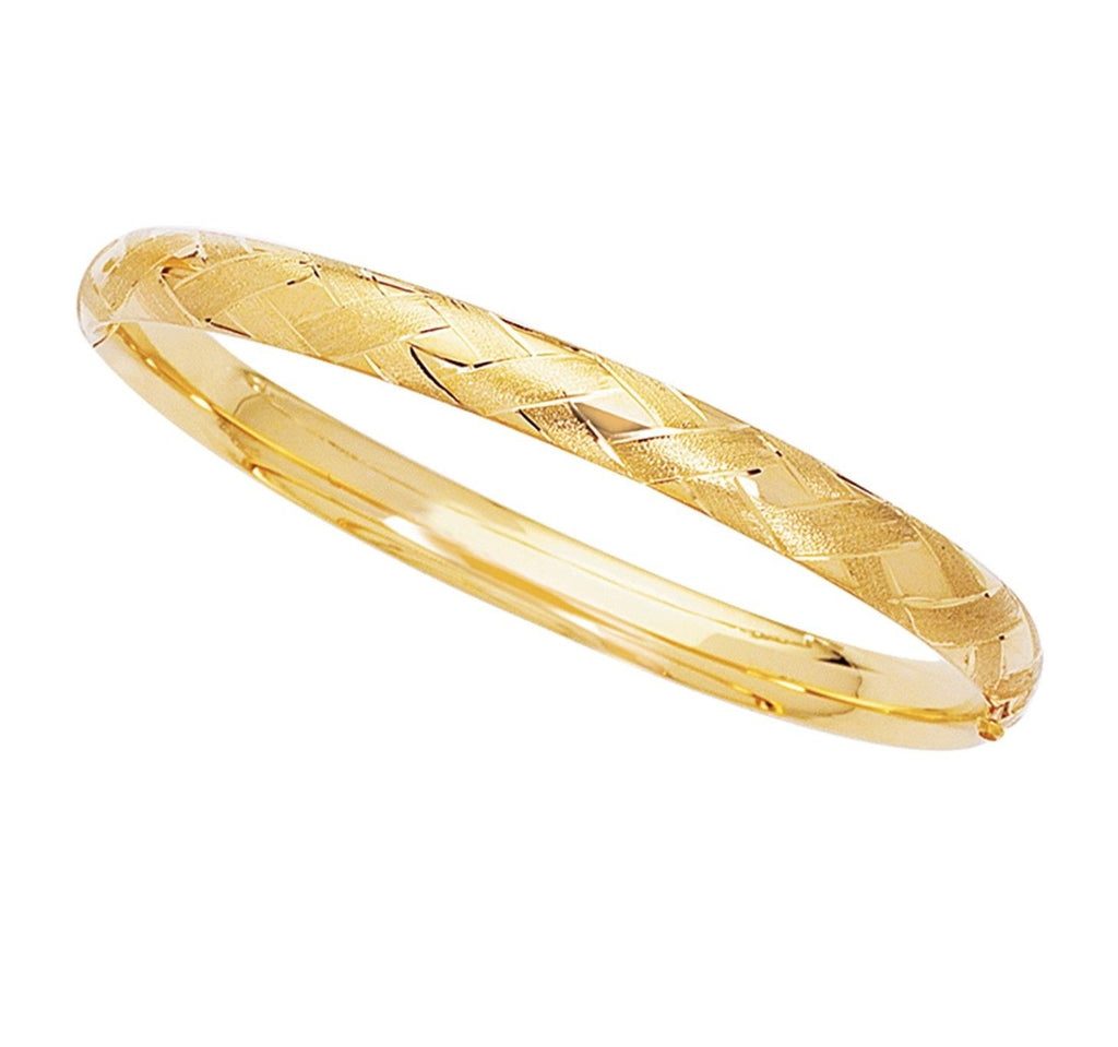 X Design Hugs Textured Diamond Cut Bangle Bracelet Real Solid 14K Yellow Gold