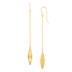 Diamond Cut Marquise Drop Earrings Real 14kt Gold - besenn
