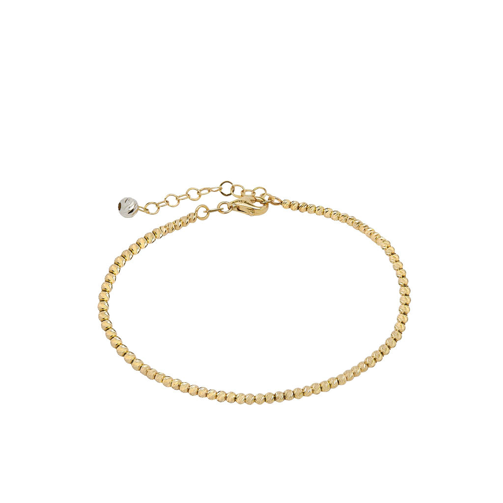 Italian Tricolor Diamond Cut Bead Ball Anklet Real 14K Yellow Gold 10" - besenn