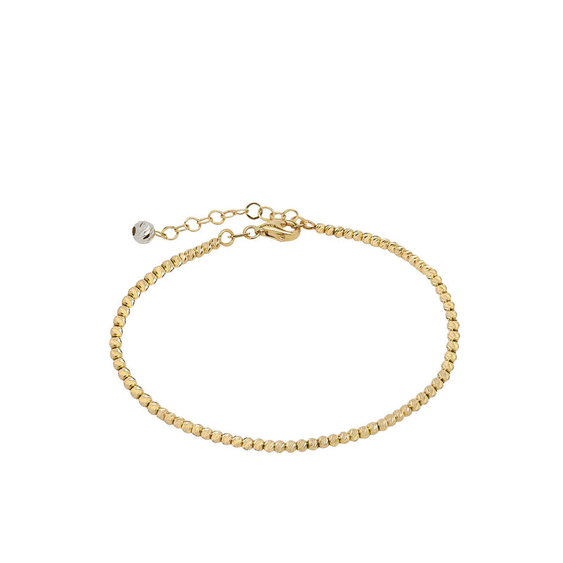 Italian Tricolor Diamond Cut Bead Ball Anklet Real 14K Yellow Gold 10