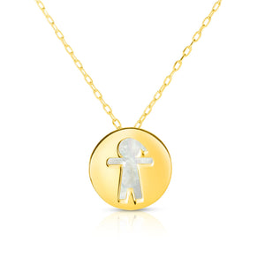Boy Charm Mother of Pearl Necklace Real 14K Yellow Gold - besenn