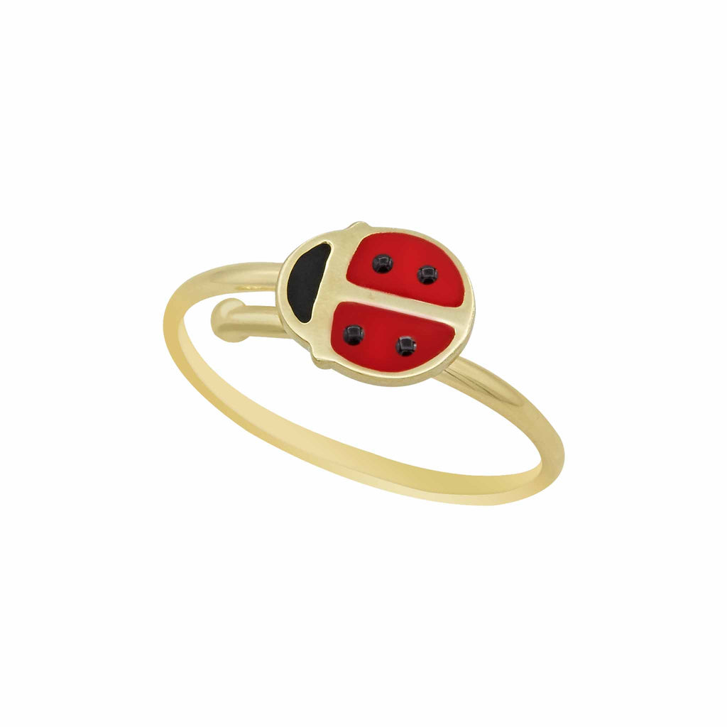 Child's Ladybug Red Ring Real 14K Yellow Gold - besenn
