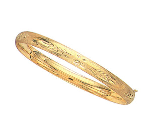 6mm Florentine Dome Classic Comfort Fit Bangle Bracelet Real 14K Yellow Gold