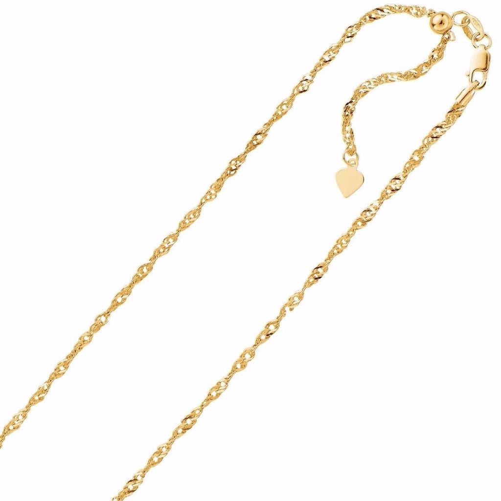 1.1mm Solid Adjustable Singapore Chain Necklace REAL 14K Yellow Gold Up To 22" - besenn