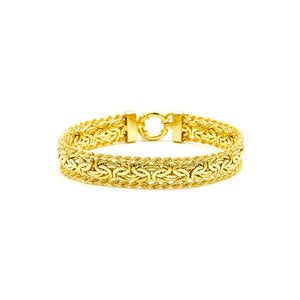 11mm Rope Chain Bordered Byzantine Bracelet Real 10K Yellow Gold Spring Lock - besenn