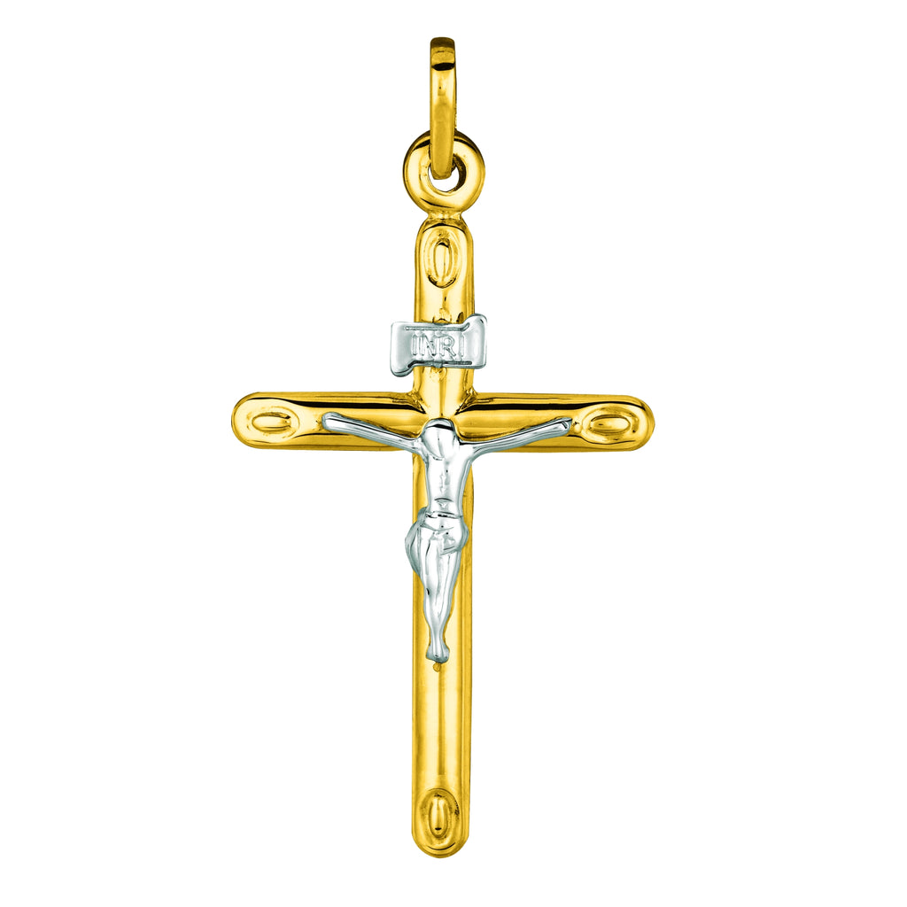 1 3/8" Crucifix Jesus Cross Pendant Real 14K Yellow White Gold - besenn