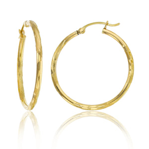 1 1/4" 2mm X 30mm Large Diamond Cut Shiny Hoop Earrings REAL 14K Yellow Gold - besenn