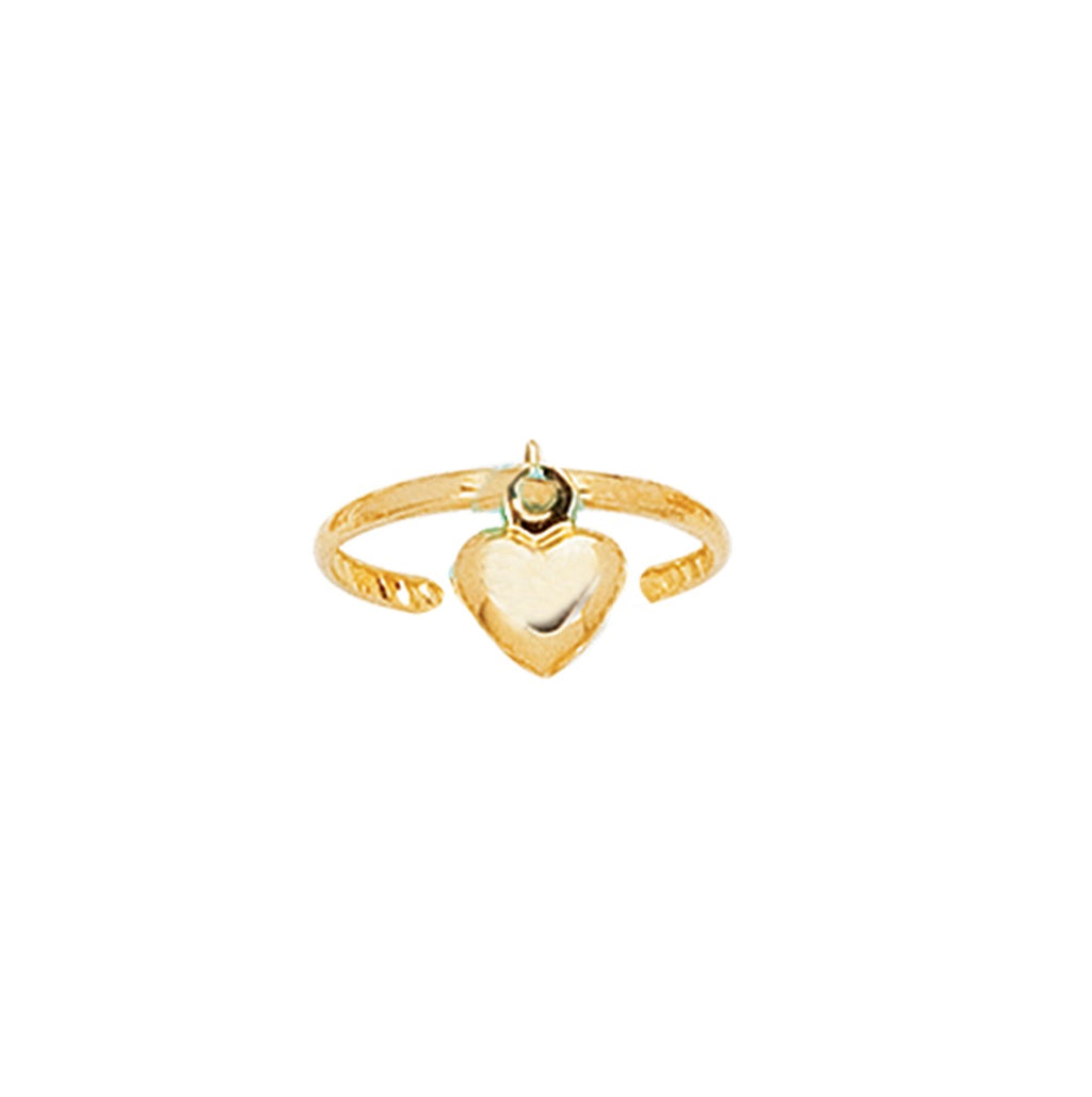 Fancy Shiny Toe Ring with Puffed Heart Real 14K Yellow Gold - besenn
