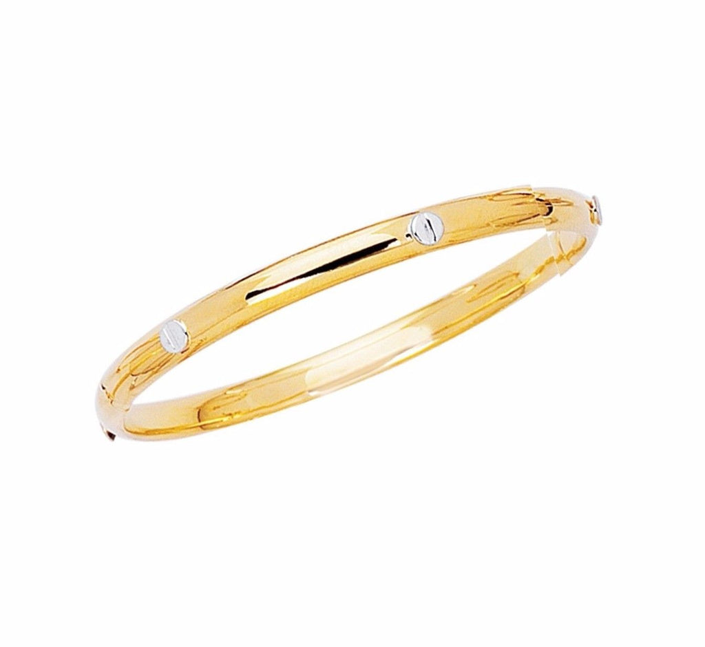 Baby Kids Screw Design Bangle Bracelet Real Solid 14K Yellow White Gold 5.5" - besenn