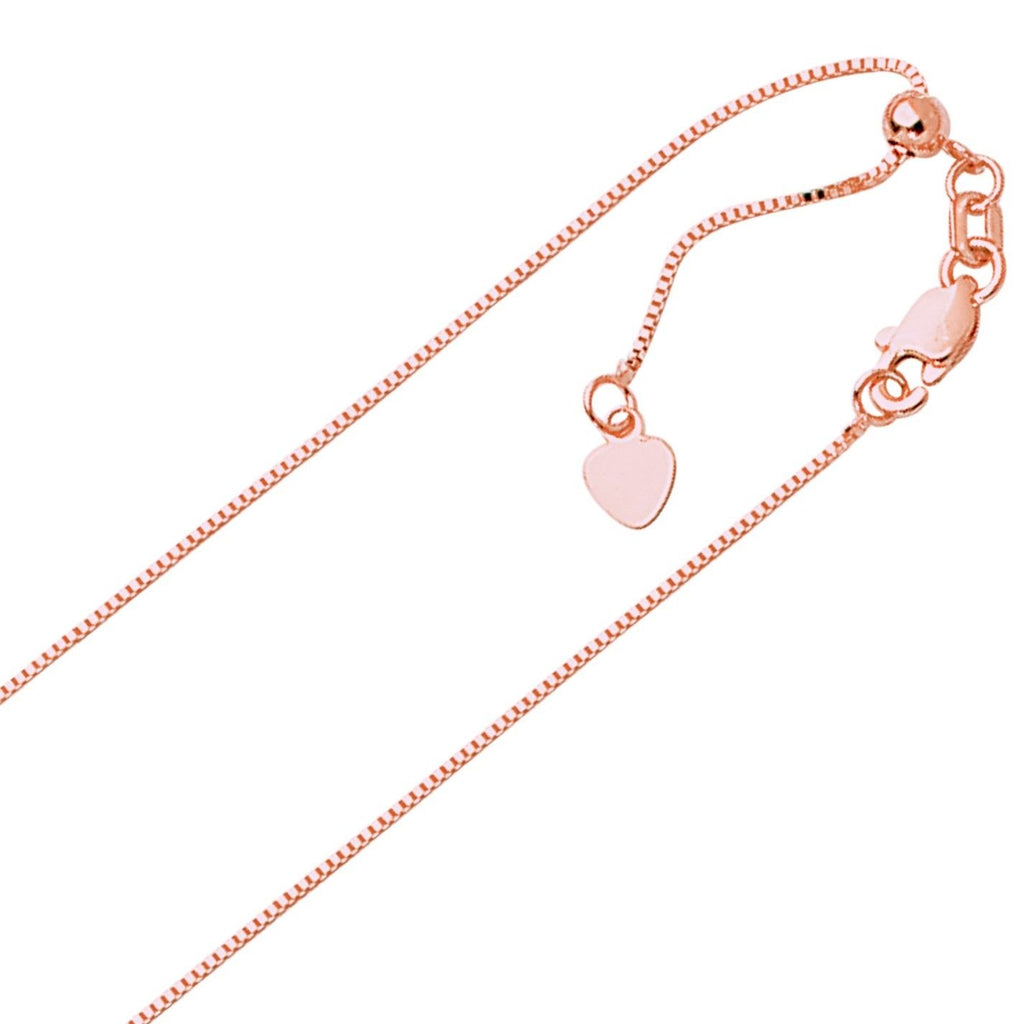 .70mm Solid Adjustable Box Chain Necklace REAL 14K Pink Rose Gold Up To 22" - besenn