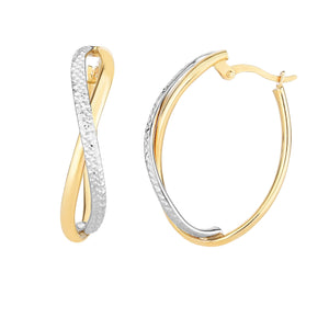 Twisted Two Tone Infinity Hoop Earrings Real 14K Yellow White Gold - besenn