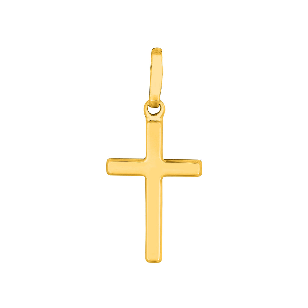 1" Small Shiny Cross Pendant Real 14K Yellow Gold - besenn