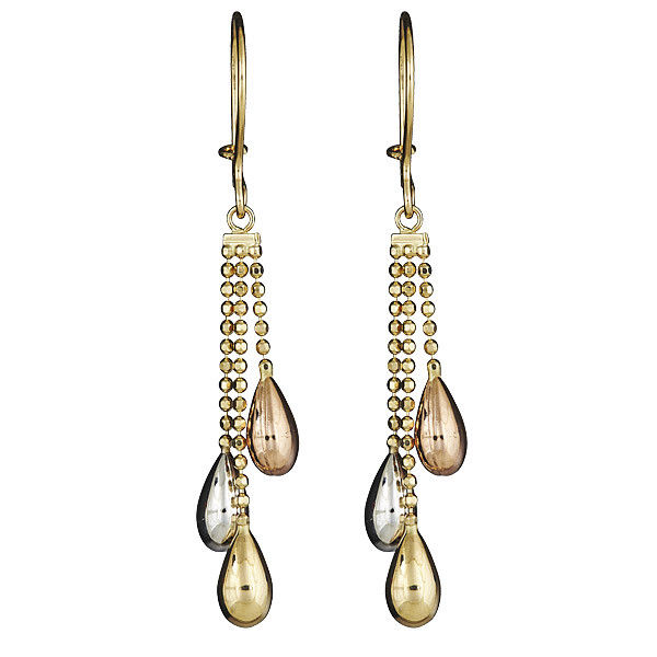 Diamond Cut Drop Dangle Bead Ball Earrings Leverback Real 14K Tricolor Gold - besenn