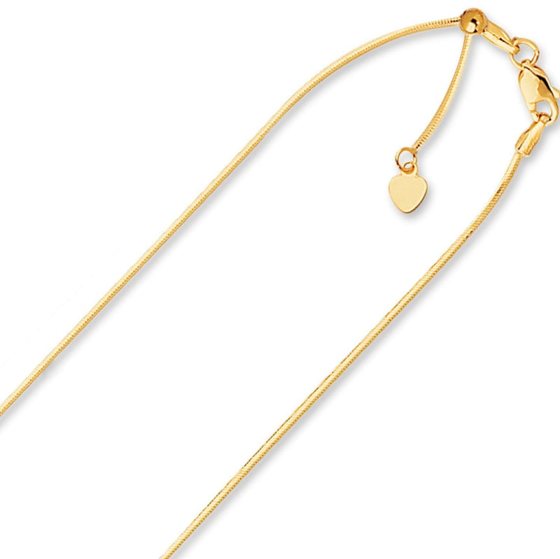 0.85mm Solid Adjustable Snake Chain Necklace REAL 14K Yellow Gold Up To 22" - besenn