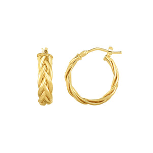 Shiny Wheat Spiga Hoop Earrings 14K Yellow Gold