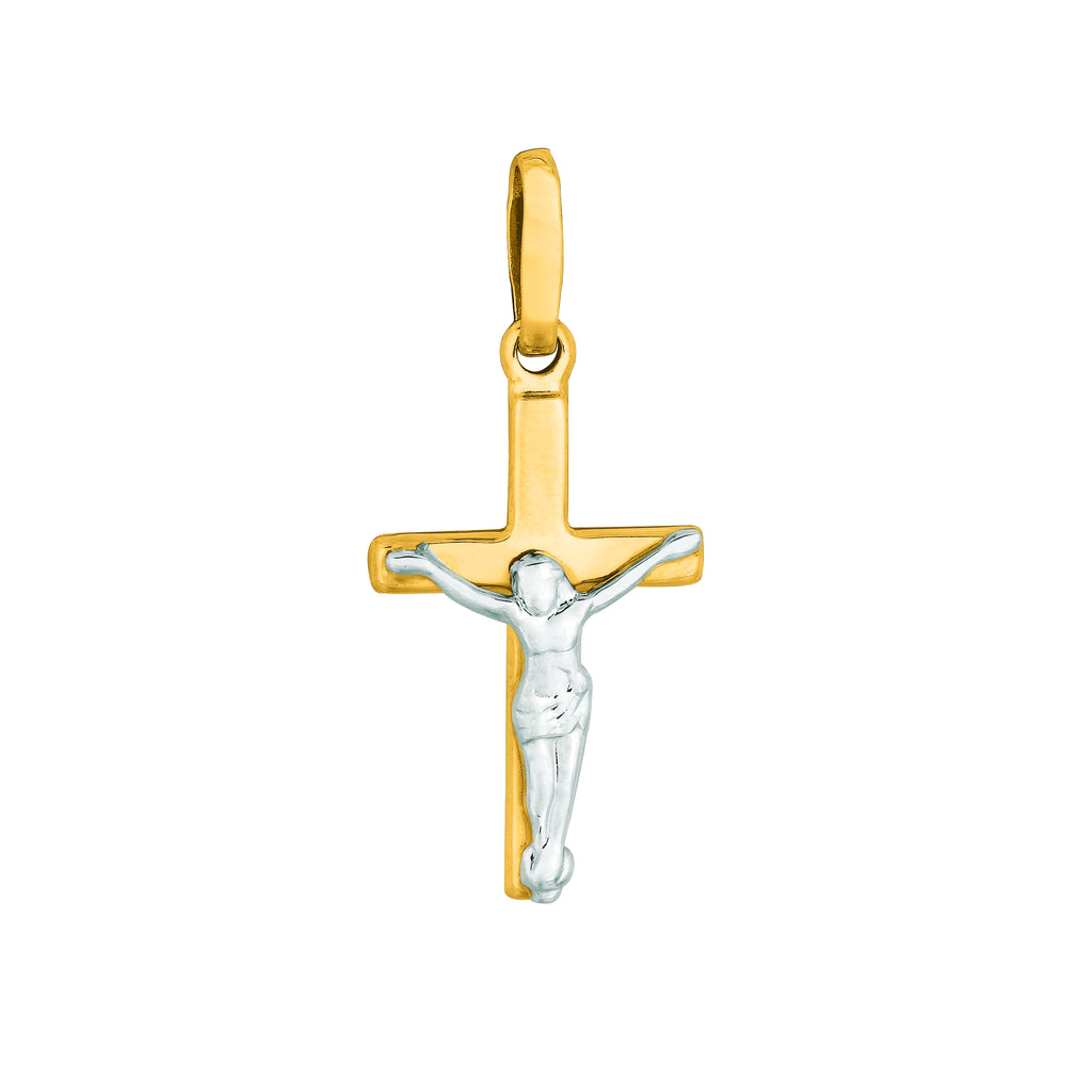 1" Small Crucifix Cross Pendant Real 14K Yellow White Gold - besenn
