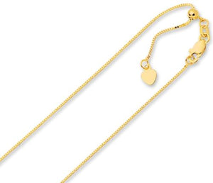 0.60mm Up to 22" Solid Adjustable Box Chain Necklace Real 14K Yellow Gold 1.70gr - besenn