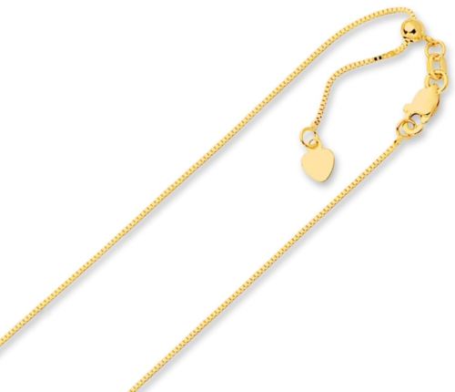 0.60mm Up to 22" Solid Adjustable Box Chain Necklace Real 14K Yellow Gold 1.70gr - besenn
