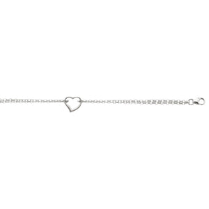 Open Heart Double Strand Rolo Anklet Real 14K White Gold - besenn