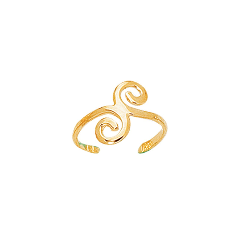 Fancy Cuff Type Toe Ring with Swirl Real 14K Yellow Gold - besenn