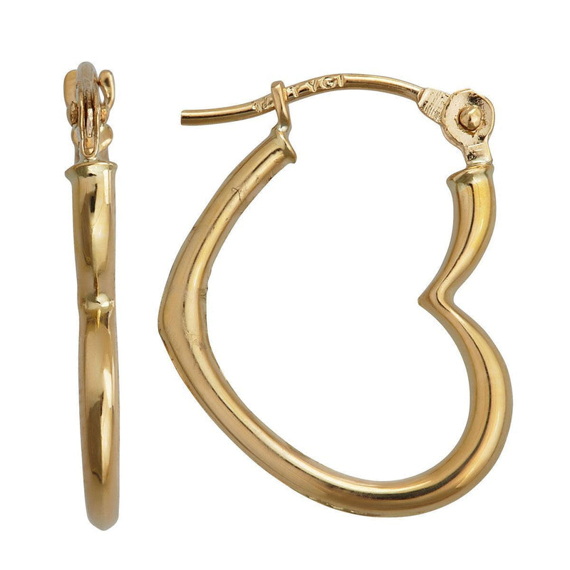3D Polished Open Heart Love Hoop Earrings Real 14K Yellow Gold 0.50 grams - besenn
